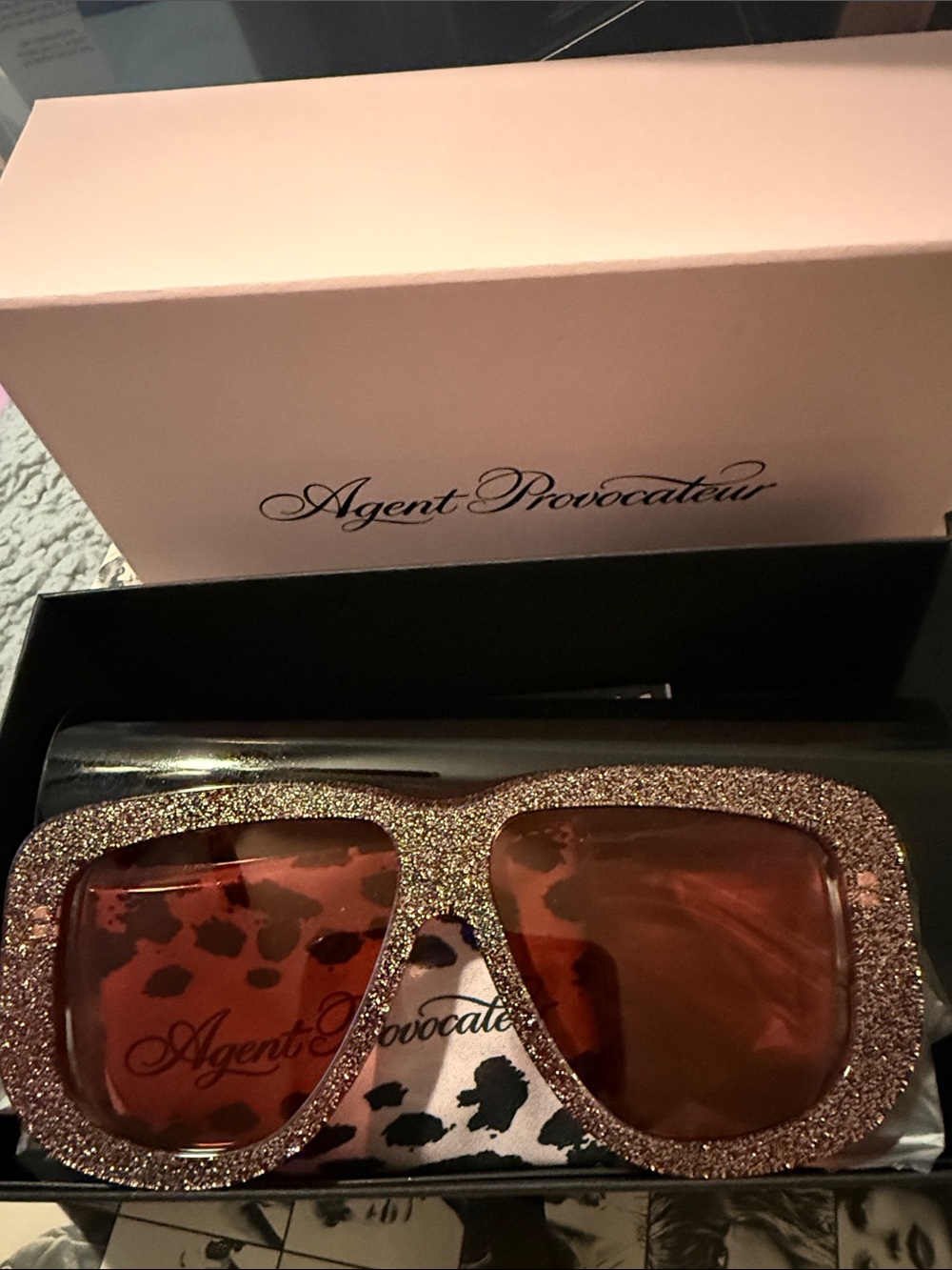 Agent Provocateur Glitter Frame Sunglasses in Pink with Brown Lenses